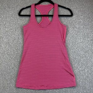 Lululemon Cool Racerback tank hot pink with blue stripes S straight hem